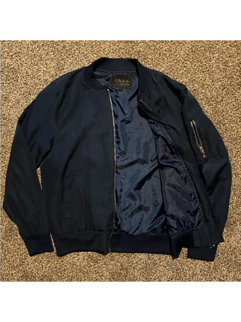 Men’s Navy Bomber Jacket Military Aviation Style Casual Size Small